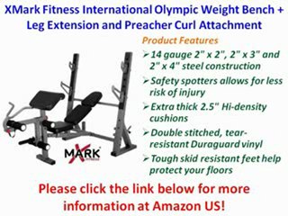 FOR SALE XMark Fitness International Olympic Weight Bench   Leg Extension and Preacher Curl Attachment