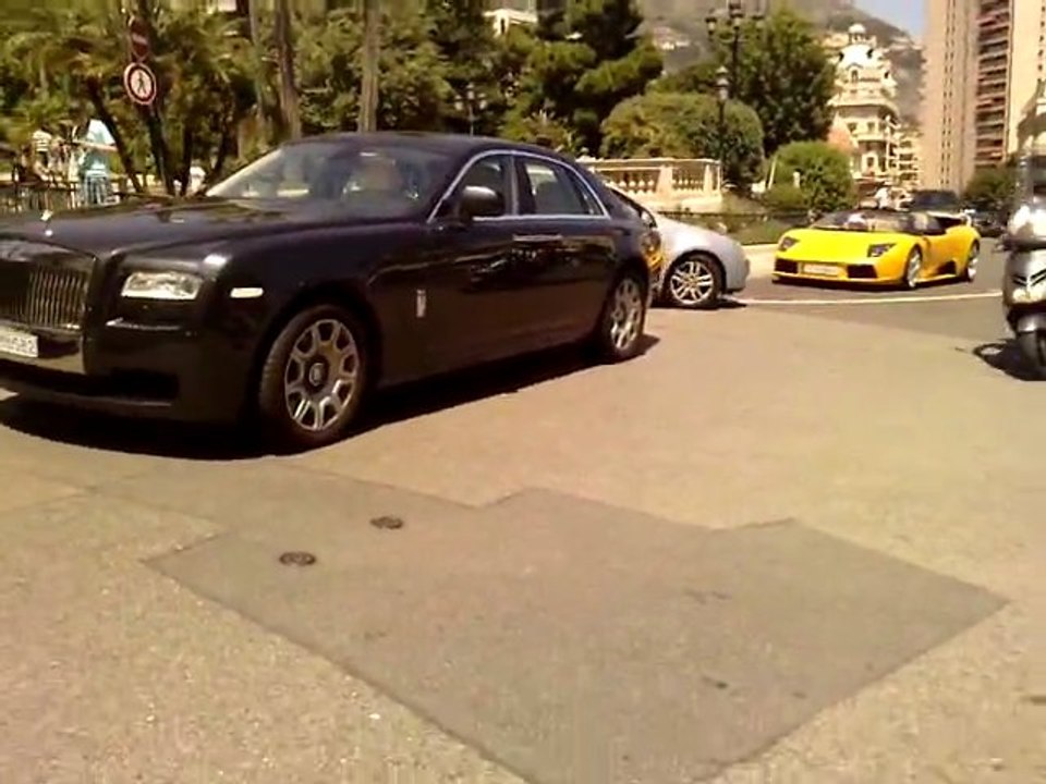 Porsche 911 carrera 4s+lamborghini murcielago roadster with tubi exaust+rolls royce ghost in monaco 2012