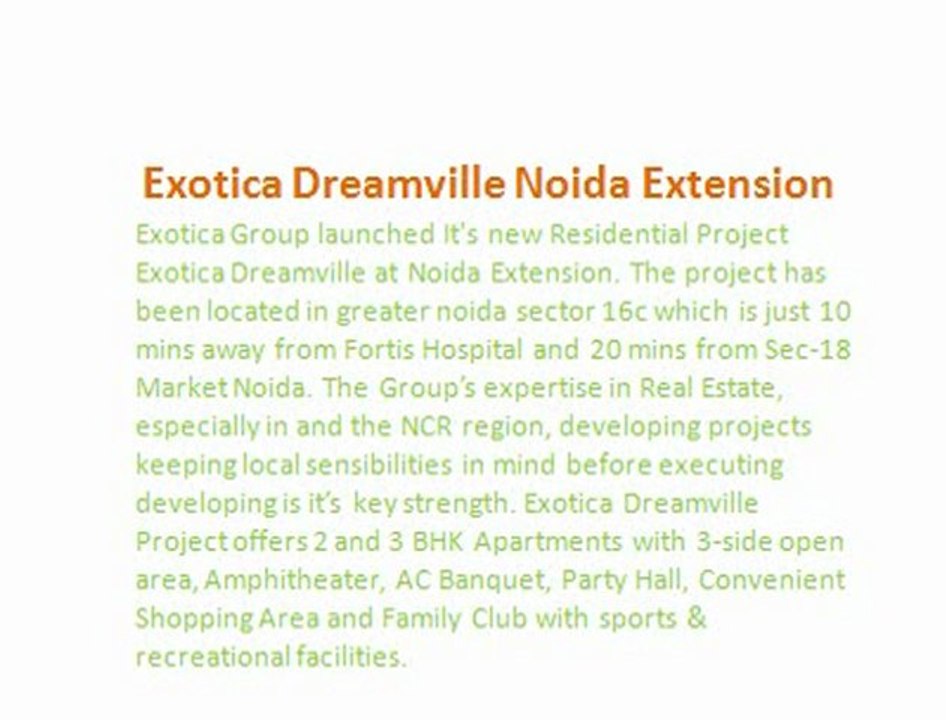 Exotica Dreamville Noida\\ 9899606065 \\ Exotica Dreamville (Exotica Dreamville Noida) Exotica Dreamville Noida Extension ~ Dreamville Project