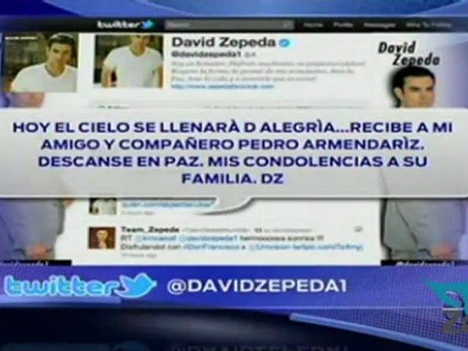 David Zepeda @davidzepeda1 y Sandra Echeverría envían mensajes por twitter sobre Pedro