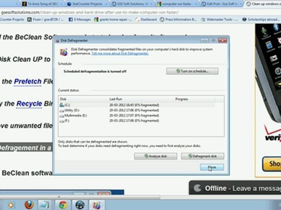 Clean up windows and Hard Drive after use to make computer run faster