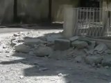 Syria فري برس حمص الدبلان  آثار سقوط قذيفة هاون على بناء الحلبي  1 8 2012 Homs