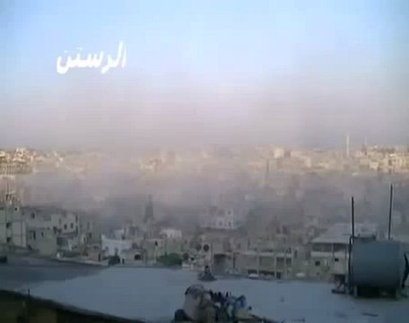 Syria فري برس حمص الرستن الطائرات تقصف والدخان يغطي المدينة1 8 2012 Homs
