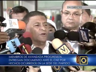 Avanzada Progresista acude al CNE para consignar pruebas de agresiones a su sede