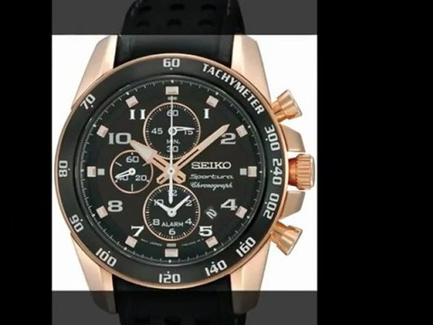 Seiko Sportura Black Dial Chronograph Leather Mens Watch SNAE80 Best Price