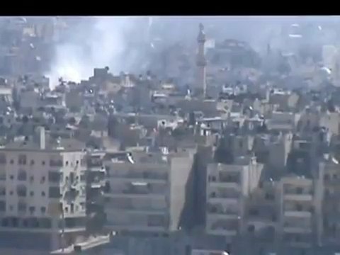 Syria فري برس حلب - حي بستان القصر -قصف بالطيران المروحي على الحي 7-8-2012