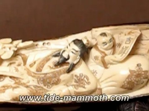 Mammoth Ivory Handcrafted Chinese Old Man With Happy Kids Whole Tusk Carving 37491