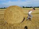 Bataille avec un ballot de paille !