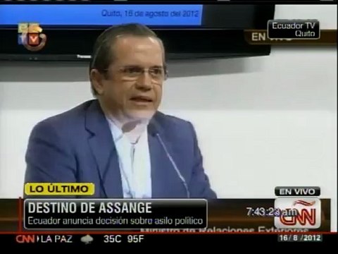 Ecuador rechaza amenaza del Reino Unido de asaltar su embajada en Londres