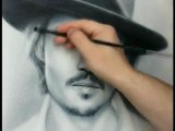 Johnny Depp Speed drawing portrait in dry brush technique -