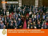 Barnaby Phillips reports on Papandreou's pre-vote speech