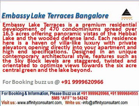 Embassy Group Lake Terraces Hebbal Lake Bangalore @ 09999620966