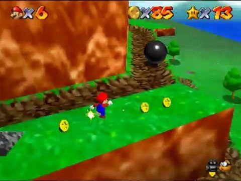 Super Mario 64 - Course 01: Bob-omb Battlefield - Star 05: Mario Wings to Sky e 07 Get 100 coins