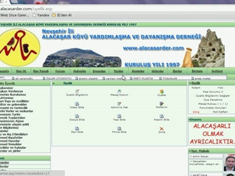 alacasarder üye kaydı ve resim yükleme anlatımı