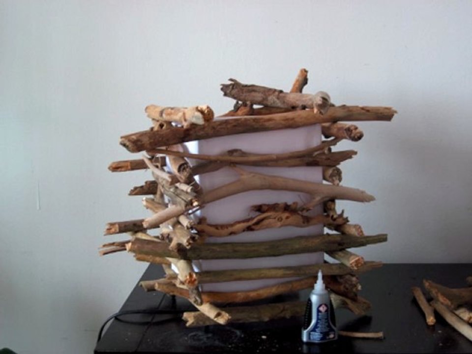 Lampe carré en bois flotté