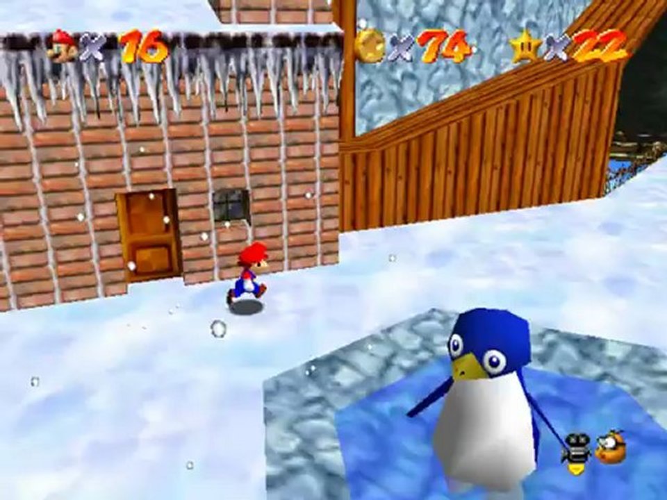 Super Mario 64 en duo [3] Mario vs Pingouin