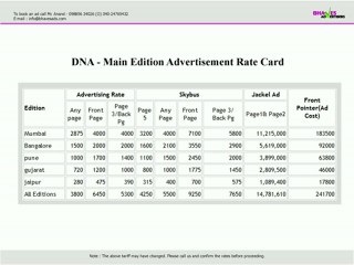 DNA Main Edition Advertisement Rate Card - Bhaves Advertisers