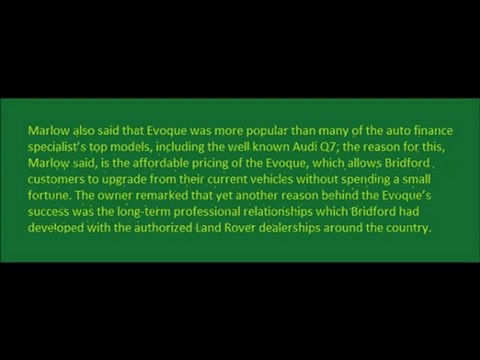 Bridford Finance luxury car finance specialist declared Range Rover Evoque to be a hit