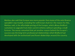 Bridford Finance luxury car finance specialist declared Range Rover Evoque to be a hit