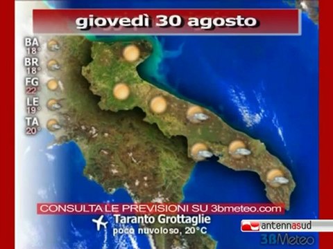 Previsioni del tempo, giovedì 30 agosto