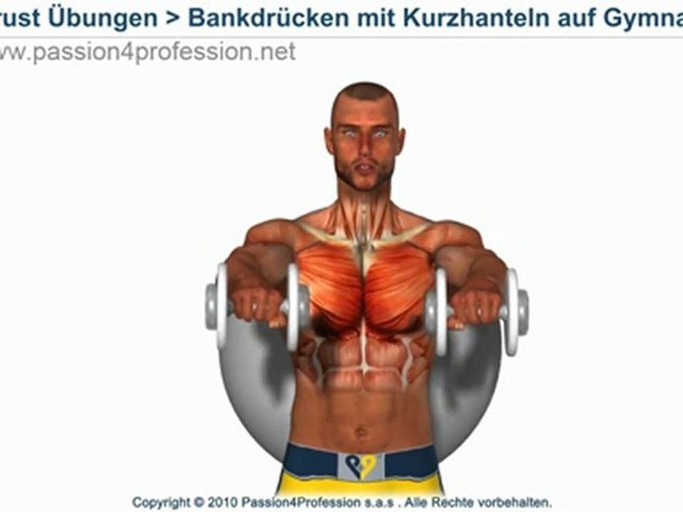 Bankdrücken mit Kurzhanteln auf Gymnastikball
