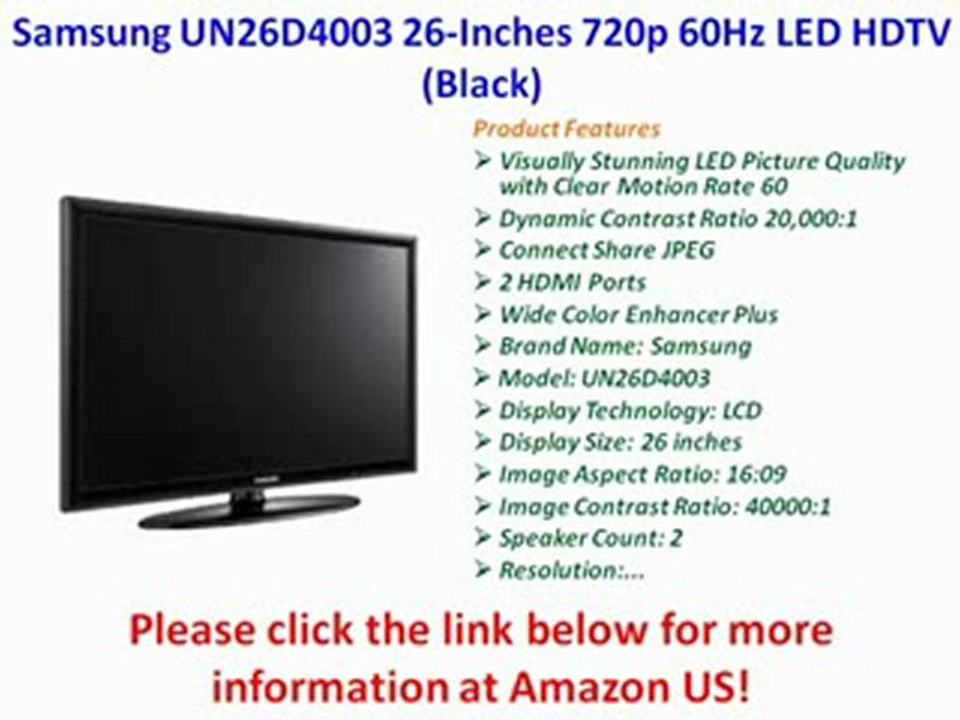 Samsung UN26D4003 26-Inches 720p 60Hz LED HDTV (Black) [2011 MODEL] For Sale