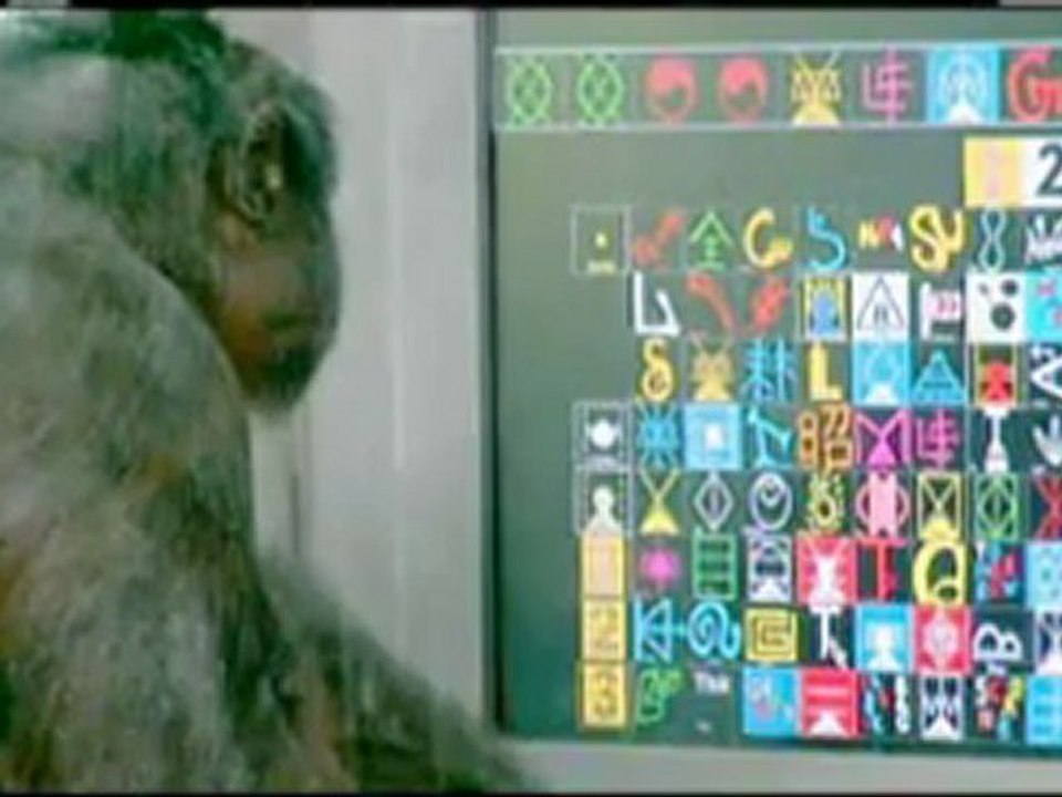 Affe benutzt Lexigram um sich mit Menschen zu verständigen