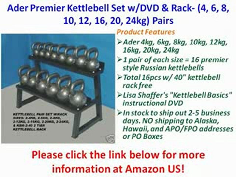 Ader Premier Kettlebell Set w/DVD & Rack- (4, 6, 8, 10, 12, 16, 20, 24kg) Pairs