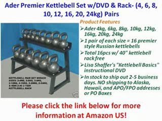 BEST BUY Ader Premier Kettlebell Set w/DVD & Rack- (4, 6, 8, 10, 12, 16, 20, 24kg) Pairs