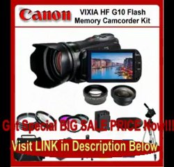 Télécharger la video: Canon VIXIA HF G10 Flash Memory Camcorder Kit. Package Includes: 0.45x Wide Angle Lens, 2X Telephoto Lens, 3 Piece Filter.. Best Price