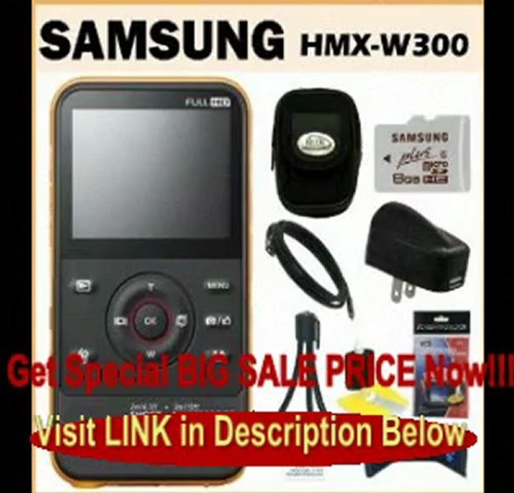 Samsung HMX-W300 Waterproof HD Pocket Camcorder Yellow + Samsung Class 6 8GB Micro SD Memory Card + Flexible Mini Tripod +...
