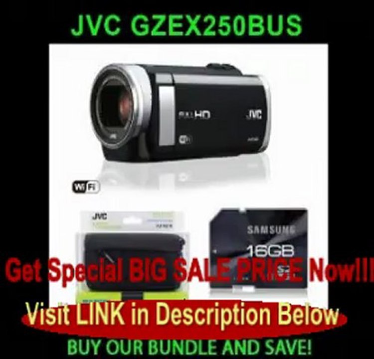 JVC GZ-EX250 Full HD Camcorder - Black With BN-VG114 Data Battery and CB-VM15 Carrying Bag. and Samsung 16 GB SDHC Flash M...