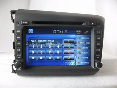 Autoradio GPS Honda Civic 2012, Autoradio Multimédia Honda Civic 2012, 2012 Honda Civic lecteur DVD