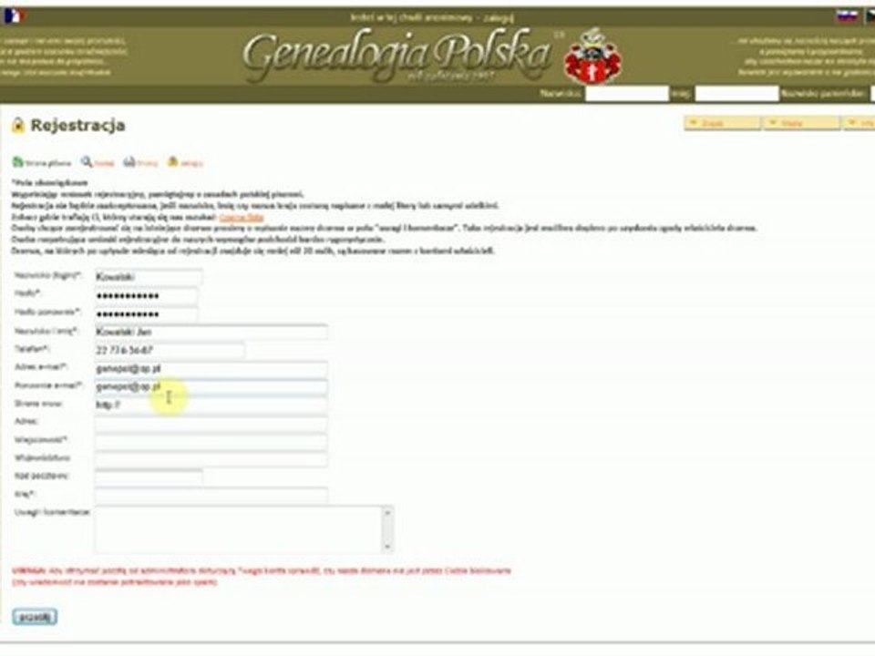 Jak się zarejestrować w Serwisie GP