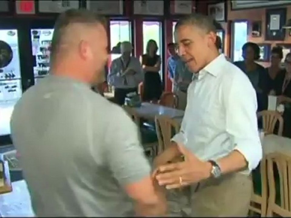 Obama gets airborne bear hug