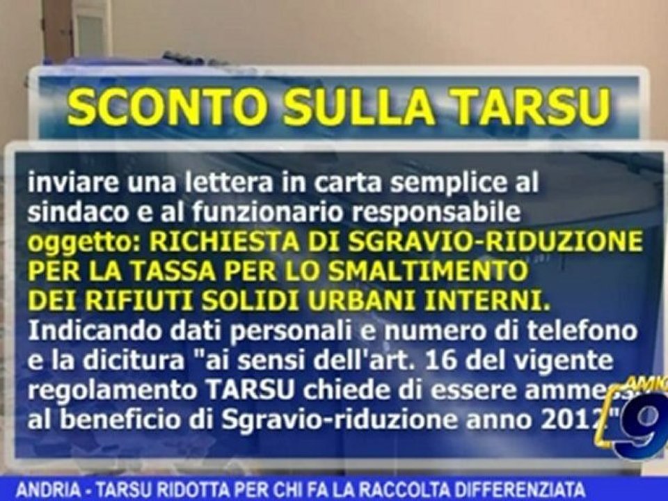Andria | Tarsu ridotta per chi fa la raccolta differenziata