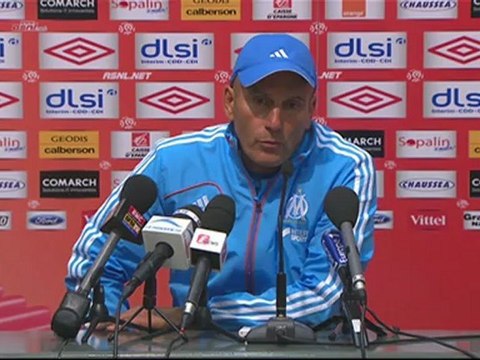 Conférence de presse AS Nancy Lorraine - Olympique de Marseille : Jean FERNANDEZ (ASNL) - Elie BAUP (OM) - saison 2012/2013