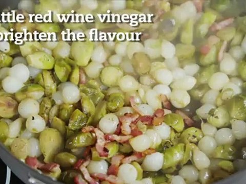 Brussels Sprouts with bacon and Pearl Onions Recipe