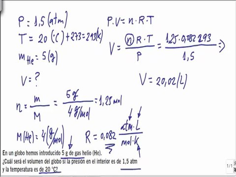 Quimica 1º bachillerato leyes de gases ideales ejercicio 22