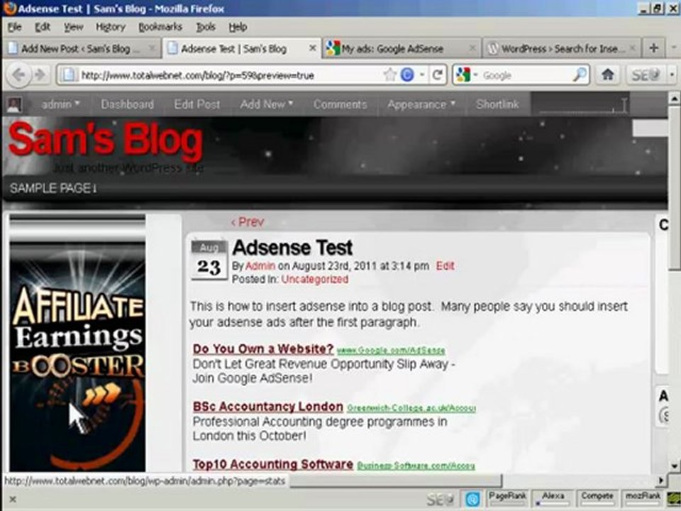 How To Place an Google Adsense Ad In Your Wordpress Blog Post: