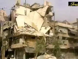 Four story building downed by Assad troopsLAleppo 10/02/2012