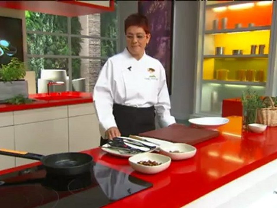 Ceps amb guatlla i poma caramel·litzada