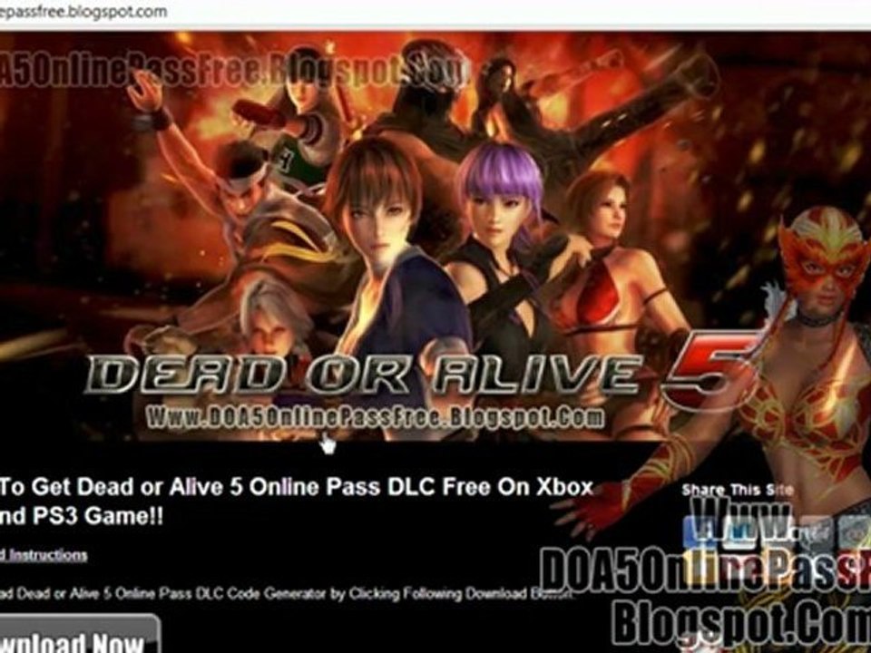 Dead or Alive 5 Online Pass Code Free Giveaway - Xbox 360 PS3