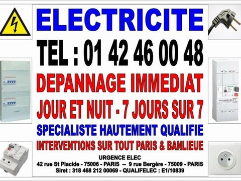 ELECTRICIEN PARIS 14e - TEL : 01 42 46 00 48 - DEPANNAGE IMMEDIAT 24/24