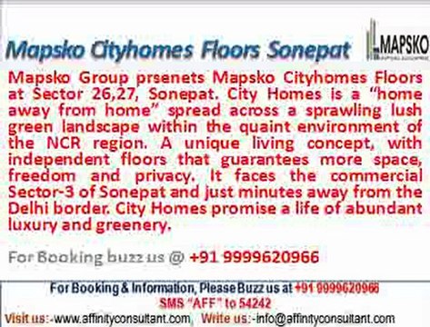 Mapsko Group City Homes @09999684166 Floors Sector 27 Sonepat