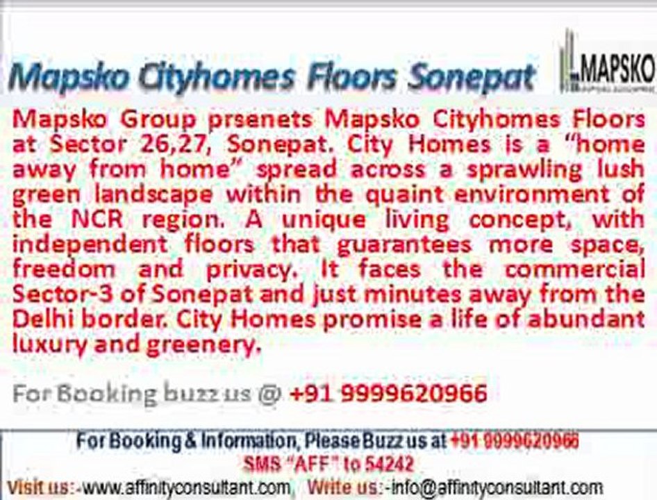 Mapsko Group City Homes @09999684166 Floors Sector 27 Sonepat