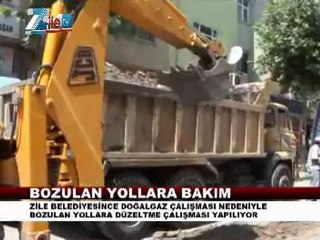 Zile belediyesinden Bozulan yollara bakım