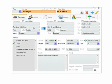 CRM - Optimizze: Encodage complémentaire - ERP - v16