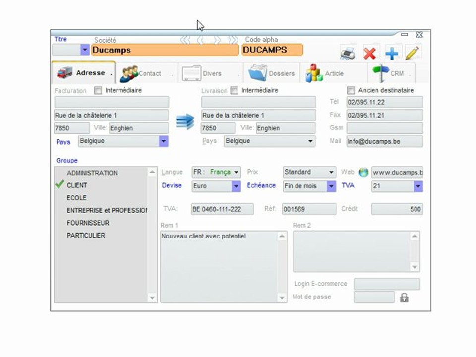 CRM - Optimizze: Encodage compte bancaire - ERP - v16