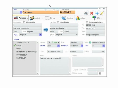 CRM - Optimizze: Encodage compte bancaire - ERP - v16